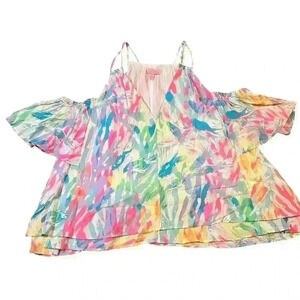 Lilly Pulitzer Bellamie Blouse Size Small Multi Sparkling Sands Cold Shoulder